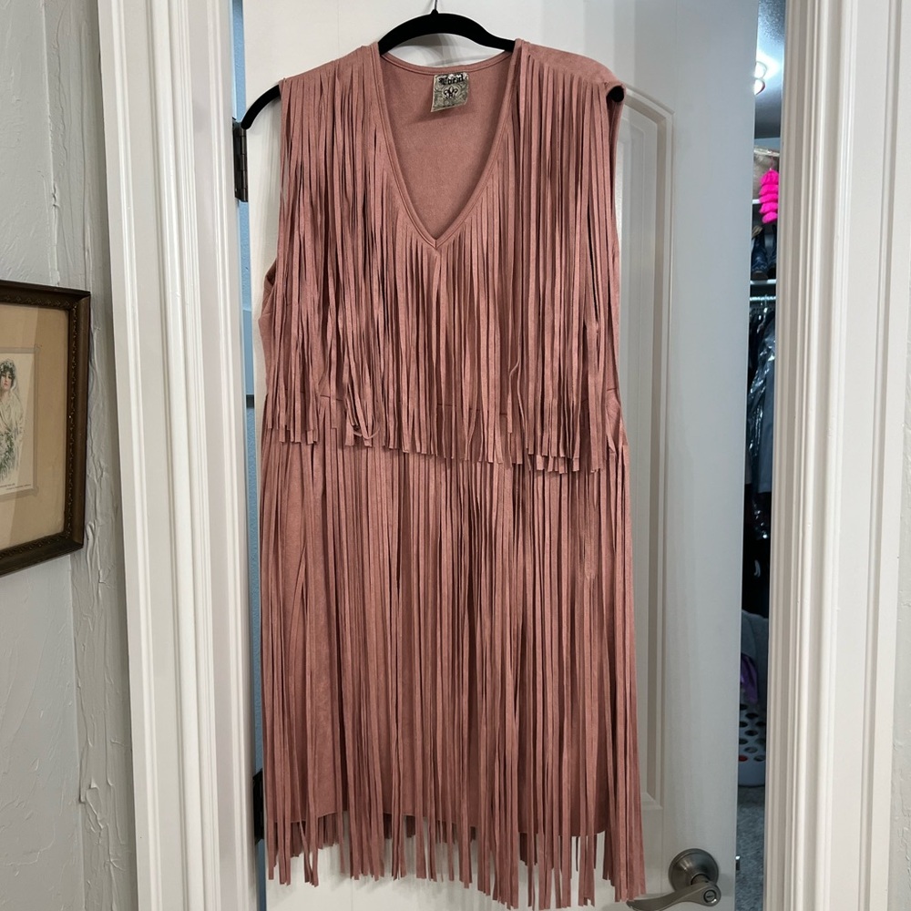 Worn once blush suede fringe dress